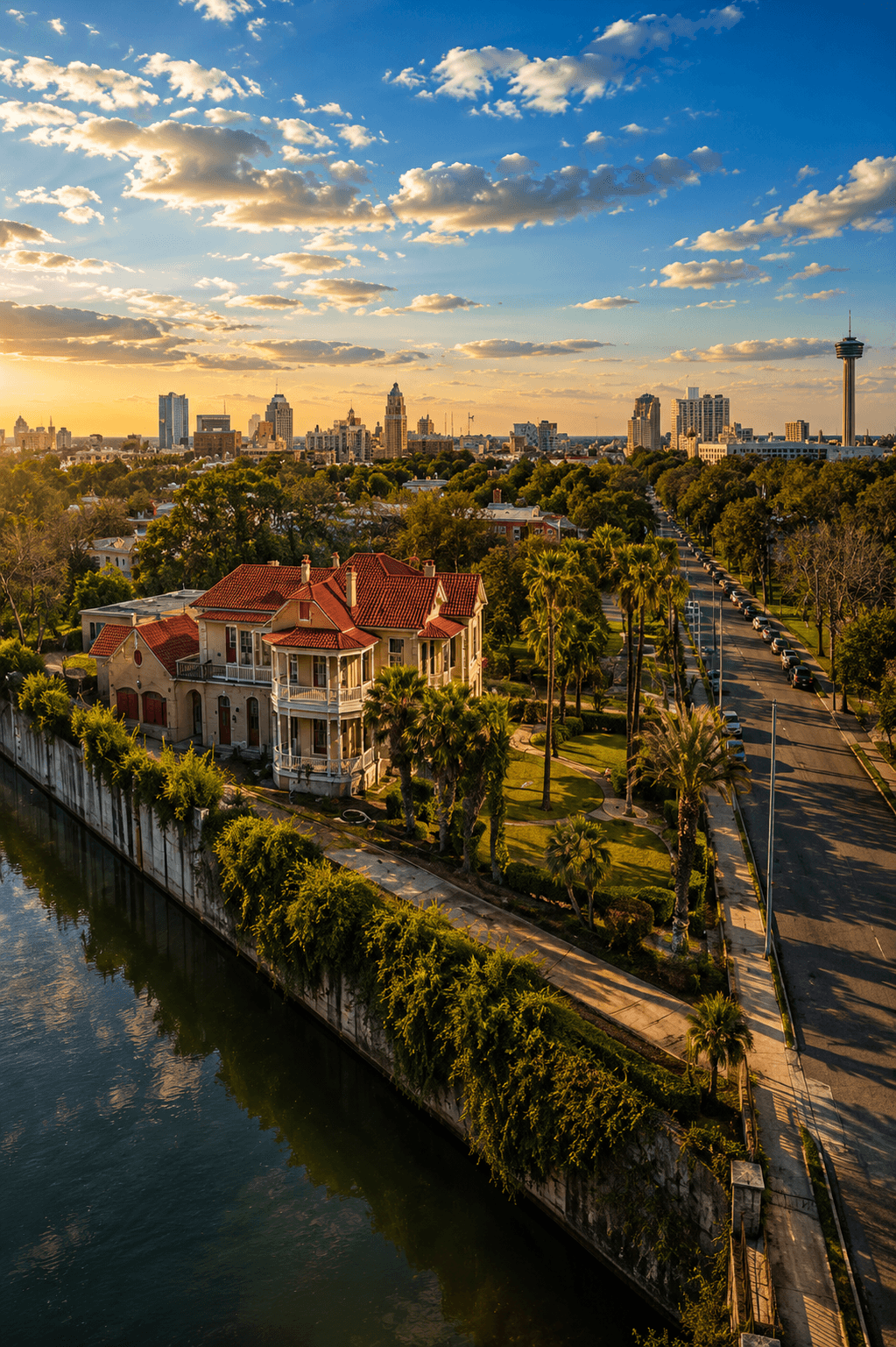 Historic homes and streets in King William, San Antonio